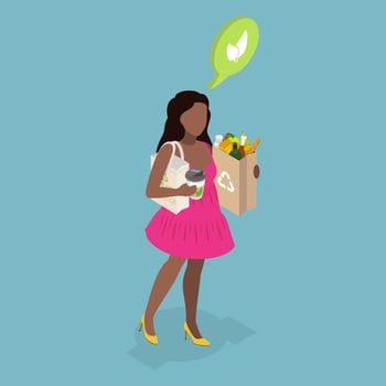 Woman shopping sustainably with bags vector
