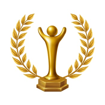 Golden human trophy with laurel wreath, symbolizing leadership, contribution, excellence, and personal success. vector