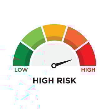 Speedometer icon showing high risk level vector