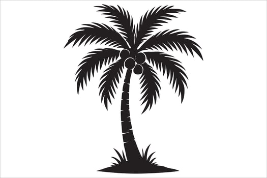 Black silhouette of a tropical coconut palm tree isolated on white background vector