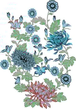 multicolor trailing wild flowers with leaves. floral motif painted in watercolor vector
