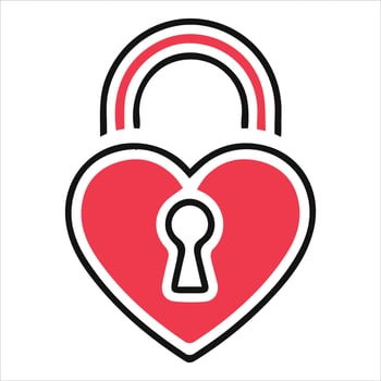 Heart shaped lock silhouette with rainbow arch isolated on white background vector