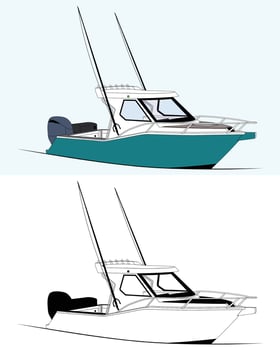 Modern fishing boat illustration, color and line art version vector