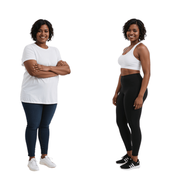 Transformation journey showcasing successful weight loss and improved physical fitness png