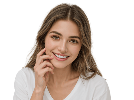 Serene beauty of a young woman with a gentle smile and thoughtful expression png