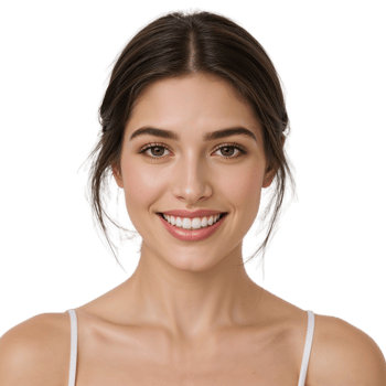Charming woman portrait showcasing natural beauty with a warm smile on transparent area png