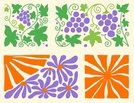 Floral patterns of the 70s showcasing wavy and vibrant flowers in retro style vector