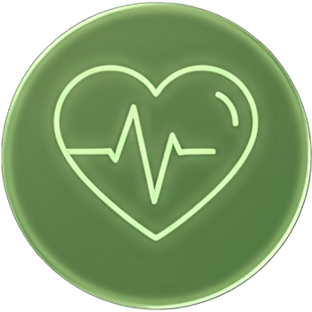 A green button with a heart and heartbeat symbol png