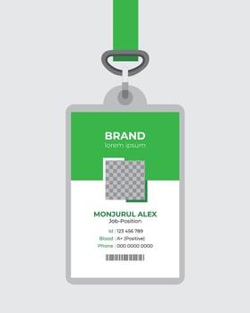 Professional Employee ID Card Design Template with Green Lanyard vector
