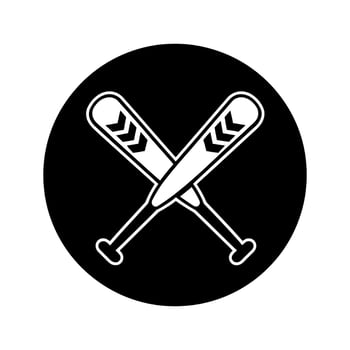 baseball black and white icon with crossed bats and centered round ball vector