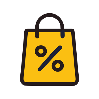 Yellow Shopping Bag Discount Icon Bold Graphic Design Retail Sale Promotion png