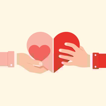 Hands Holding Two Halves of a Heart. vector