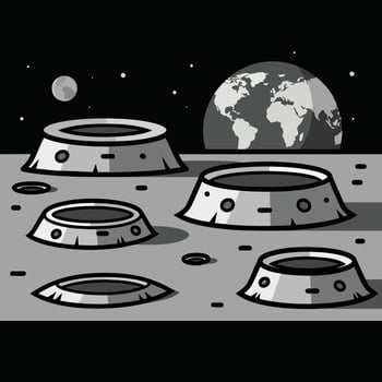 Stylized Lunar Landscape with Earth and Craters. vector