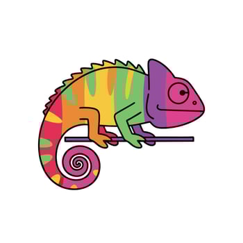Colorful Cartoon Chameleon Perched on a Branch. vector