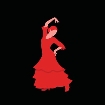 Woman in a flowing red flamenco dress dancing gracefully. vector