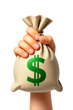 3d cartoon hand holding plump money bag with dollar sign, playful finance icon isolated png