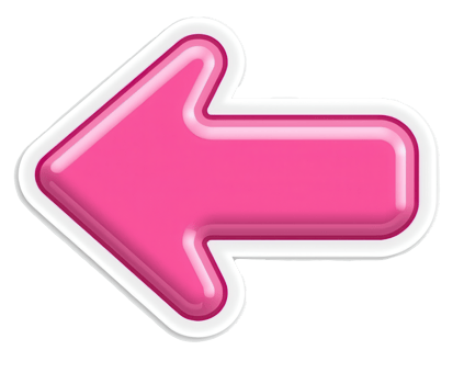 A glossy, pink, left-pointing arrow with a white outline floats against a transparent background. Glossy design. png