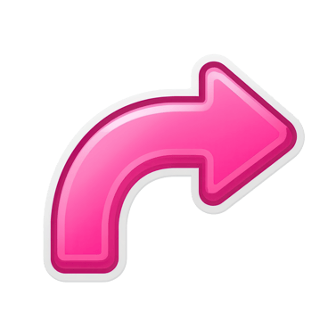 A pink arrow with a glossy finish curves and points to the right, set against a transparent background. png