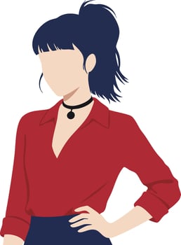 Woman with dark blue ponytail and red blouse in casual pose illustration vector