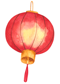 Watercolor artwork of a single red Chinese lantern with a golden rim and soft glow. A traditional festive symbol of Chinese culture. png