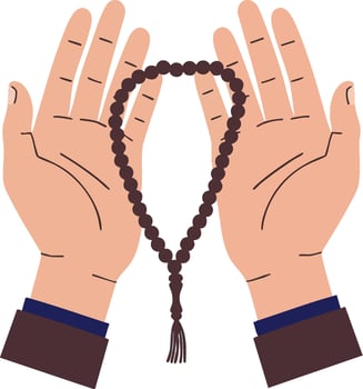 Hands holding prayer beads rosary for spiritual meditation and peaceful reflection illustration vector