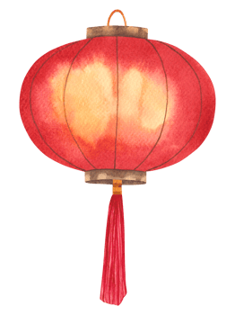 Single red Chinese lantern in watercolor style, glowing softly from within. Elegant hand-painted element for festive or decorative use png
