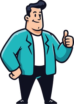 Confident man in teal jacket giving thumbs up gesture illustration in casual style graphic vector