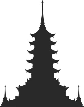 Traditional pagoda silhouette with multiple eaves and pointed spire illustration for Asian architecture design and cultural symbol vector