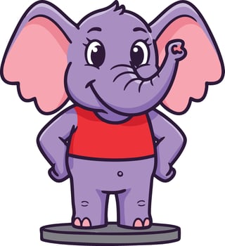 Purple Elephant Cartoon Character Wearing Red Tank Top Standing on Round Platform Illustration vector