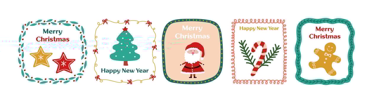 Set of Christmas and New Year clip art with various holiday elements, cute illustrations for holiday design and decor. vector
