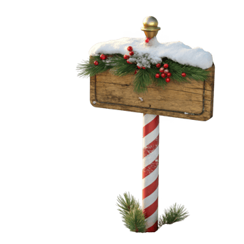 3d render of christmas wooden signpost with snow and berries isolated on transparent background png