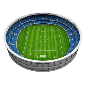 A soccer stadium with a vibrant green field isolated on a transparent background. png