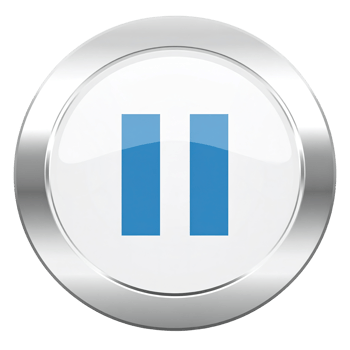 Silver pause button with glossy effect isolated on a transparent background. png
