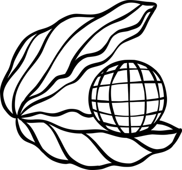 Coquette Disco ball seashell with pearl doodle outline, fisherman aesthetic png