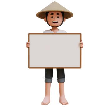 3D Asian Farmer Character holding a blank placard png