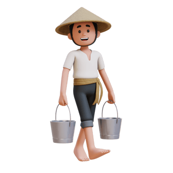 3D Asian Farmer Character working and carrying two bucket png
