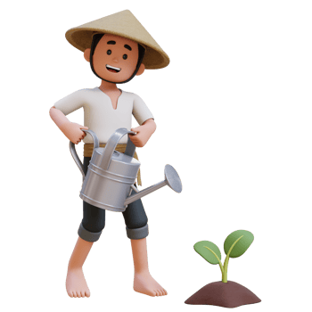 3D Asian Farmer Character watering a sprout png
