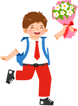 Schoolboy Elementary Student Holding Bouquet of Flowers png
