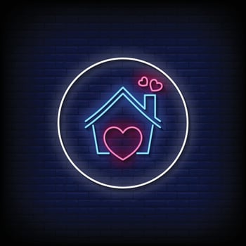 Neon house with heart illustration vector