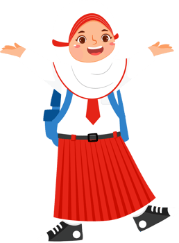 Cheerful Hijab Girl Elementary SChool Student with Backpack png