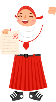 Happy Hijab Girl Elementary School Student with Acchivement Academic Paper png
