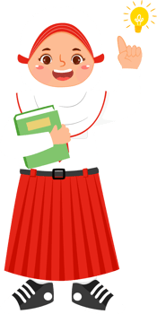 Hijab Girl Elementary School Student with Light Bulb png
