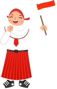 Elementary School Student with Hijab Holding Flag png