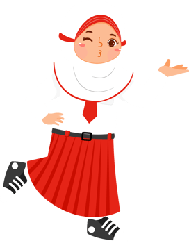 A cartoon girl wearing a hijab and a skirt png