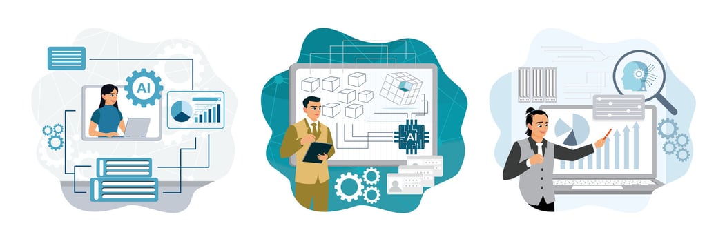 Professionals working with AI and analytics vector