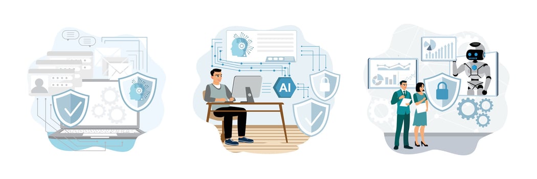AI and cybersecurity infographic vector