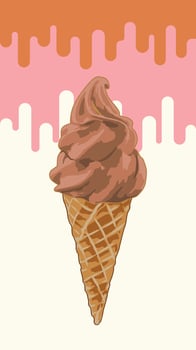 Chocolate ice cream cone on a melted dessert background vector