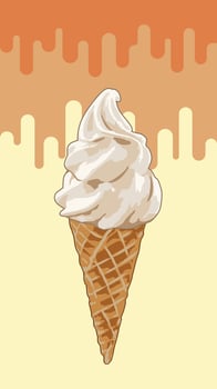 Creamy ice cream cone on melted chocolate background vector