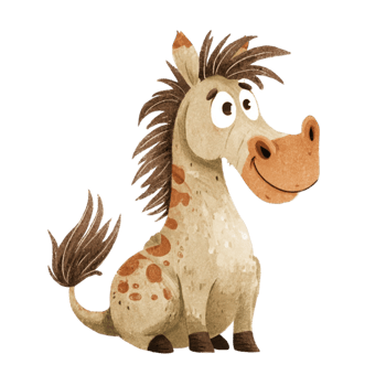 Cartoon Horse with Brown Hair and Spots png