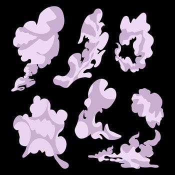 set of violet ink splashes isolated on black background. Ink blots. vector
